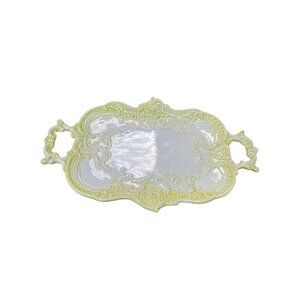 Italian Made Glazed Ceramic Yellow white ornate Farm Serve tray SKU 9596